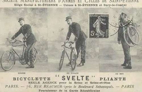 France carte d`autrefois Lyonnais industrie bicyclette svelte pliante