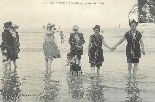 France carte d`autrefois scenes de plage la sortie du bain