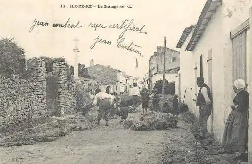 France carte d`autrefois Ile de Re le battage du bie