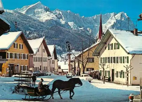 Germany Floriansplatz gegen Zugspitzgruppe Garmisch-Partenkirchen horse-drawn sleigh