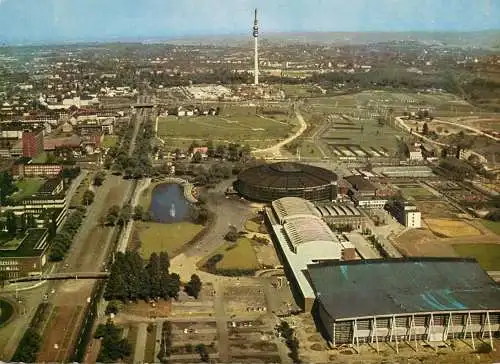 Germany Dortmund Westfalenpark Florianturm und Westfalenhalle general view