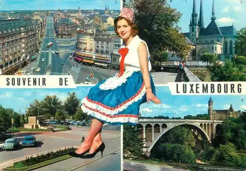 Souvenir de Luxembourg several views and beautiful woman with folk costume