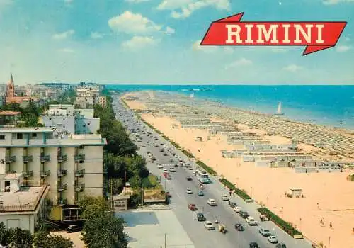 Italy Rimini lungomare e spiaggia veduta panoramica