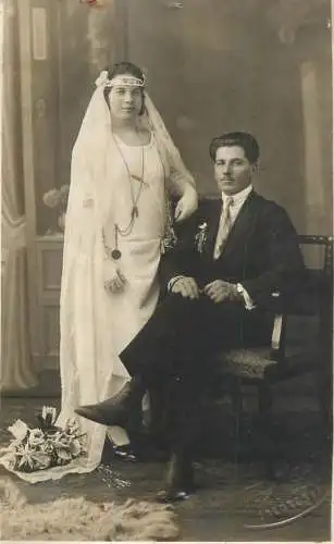 Romania social history souvenir photo postcard wedding bride groom