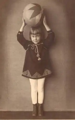 Romania social history souvenir photo postcard girl with ball