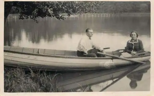 Romania social history souvenir photo postcard couple in a rowboat