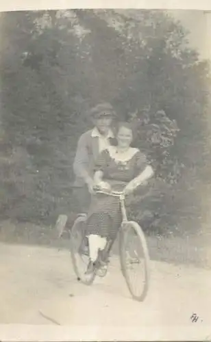 Romania social history souvenir photo postcard 1917 couple on bicycle