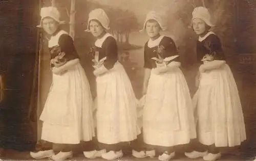 Romania social history souvenir photo postcard traditional costume wooden shoes Holland