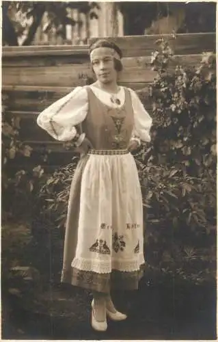 Romania social history souvenir photo postcard lady in traditional costume dress