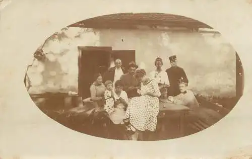Romania social history souvenir photo postcard family and soldier uniform