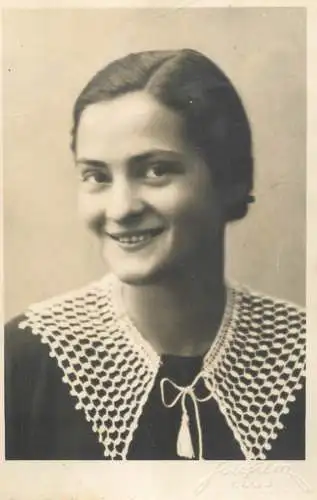Romania social history souvenir photo postcard young woman smile beauty