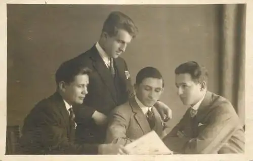 Romania social history souvenir photo postcard group photo young men