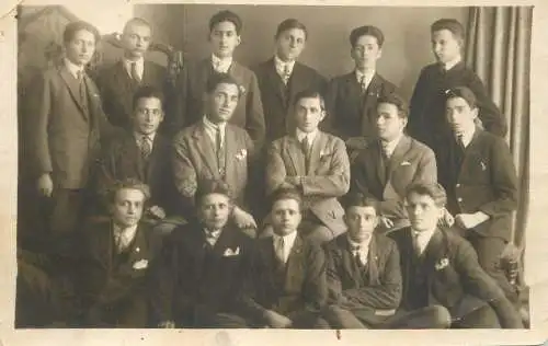 Romania social history souvenir photo postcard group photo young men