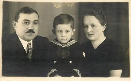 Photograph elegant couple and son 1940 navy suit