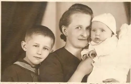 Photograph elegant mother and children navy suit