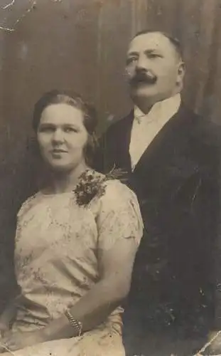 Photograph elegant couple moustache