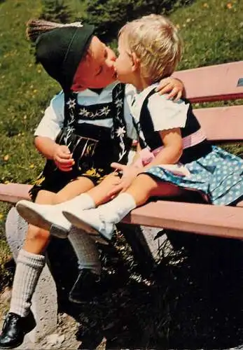 Children types and scenes boy and girl romance with folk costumes