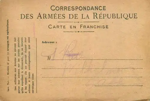 Postcard Correspondence de Armees de la Republique