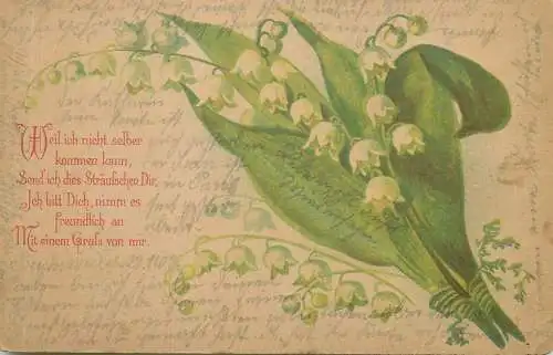 Lily of the valley bouquet floral motif greetings postcard
