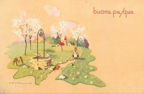 Buona Pasqua Easter Greetings signed illustration