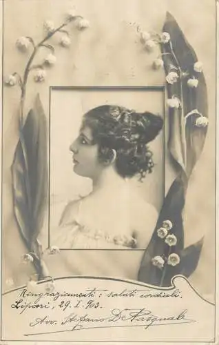 Beautiful elegant glamorous woman photo and floral motif