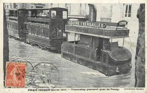 France Paris during the great floods 1910 tram