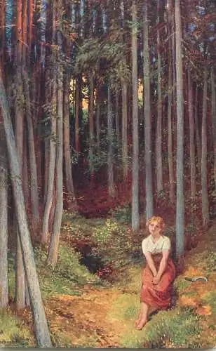 Artist fine art postcard Ad. Liebscher forest scene