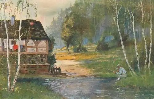 Artist fine art postcard B. Semilk pecheurs du dimanche