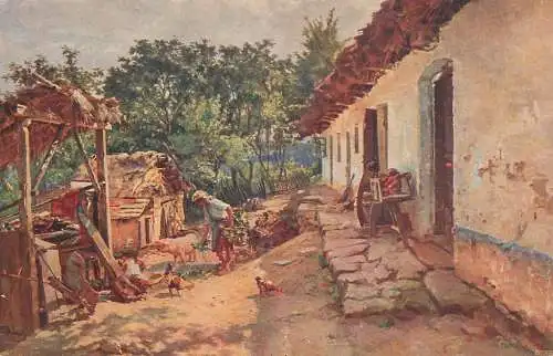 Artist fine art postcard Trsek une idyle au village
