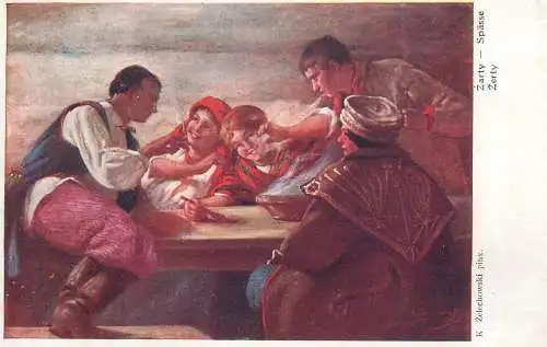 Artist fine art postcard K. Zelechowski Zarty spasse