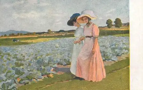 Artist fine art postcard Telkessy seta a foldek kozott spaziergang