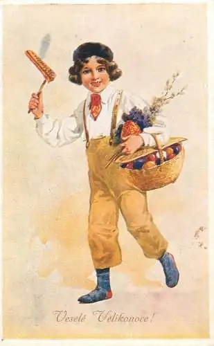 Artist fine art postcard vesele velikonoce K. Simunek mal