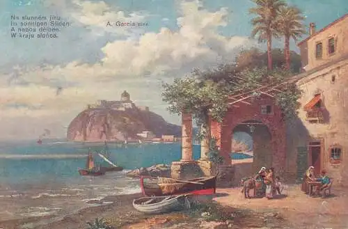 Artist fine art postcard A. Garels in sonnigen Suden