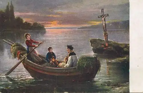Artist fine art postcard Klingsbogl zur kranken Mutter