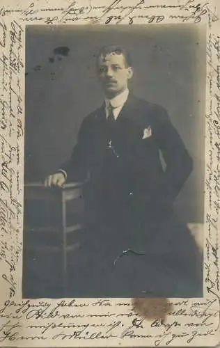 Real photo social history souvenir 1924 elegant man portrait moustache