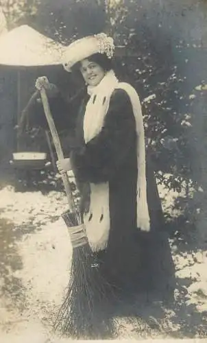 Real photo social history souvenir elegant lady fur coat