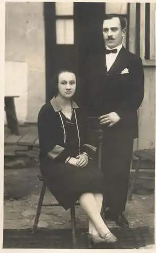 Real photo social history souvenir elegant couple moustache