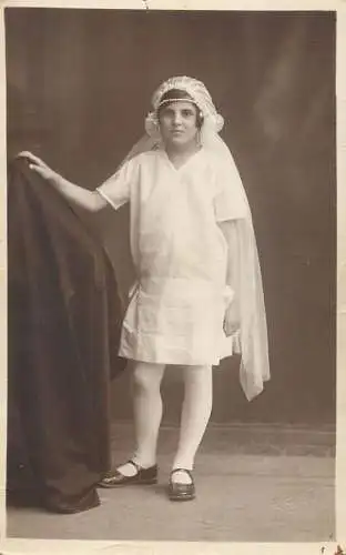 Real photo social history souvenir communionconfirmation white dress