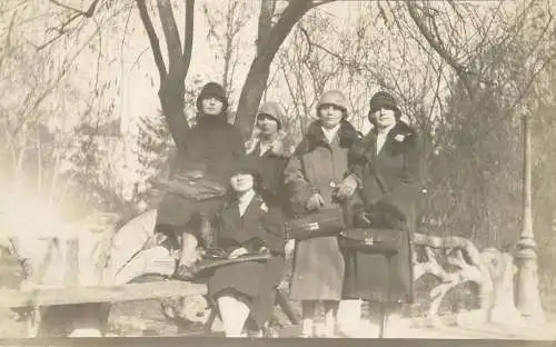 Real photo social history souvenir elegant ladies in winter