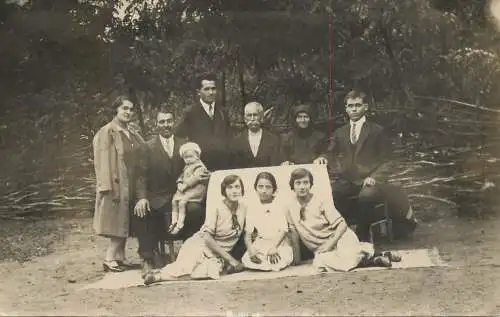 Real photo social history souvenir 1930 family picnic tent