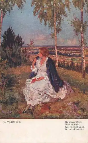 Artist fine art postcard R. Vejrych un rendez vous