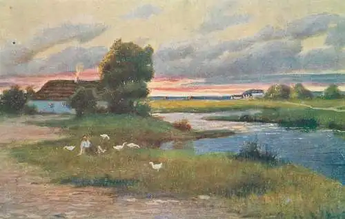 Artist fine art postcard B. Semilk au bord de la riviere