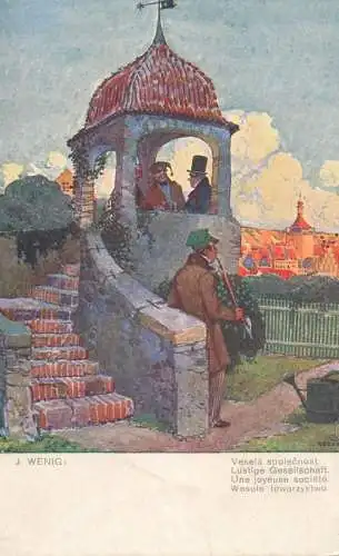 Artist fine art postcard J. Wenig une joyeuse societe