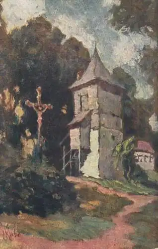 Artist fine art postcard L. Kuba la croix dans la foret