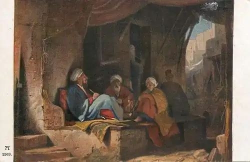 Artist fine art postcard A. Ackermann gallery Carl Spitzweg turken im kaffeehause