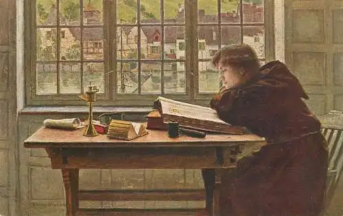 Artist fine art postcard Claus Meyer lesender monch