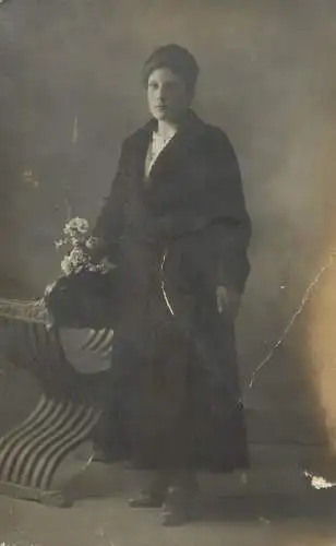Real photo elegant lady flowers