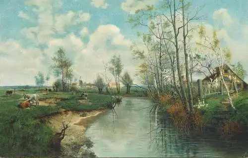 Artist fine art postcard Dresden J.M. Schenker fruhlingslandschaft