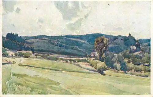 Artist fine art postcard Cesky Raj Doubravicke udoli pred Hrubou Skalou