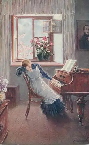 Artist fine art postcard Ad. Liebscher sein lied